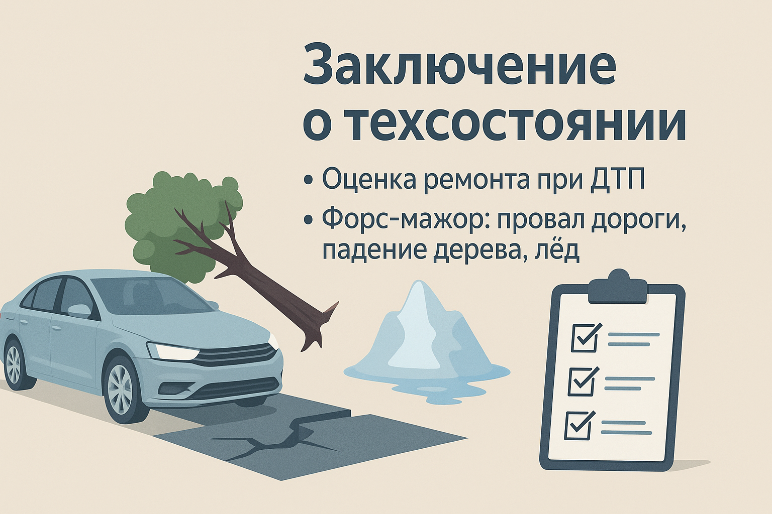Заключение и техсостоянии и стоимости после ДТП и форсмажора